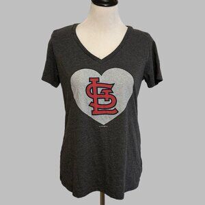 St. Louis Cardinals Womens Shirt MEDIUM Baseball Charcoal Gray V-Neck Soft
